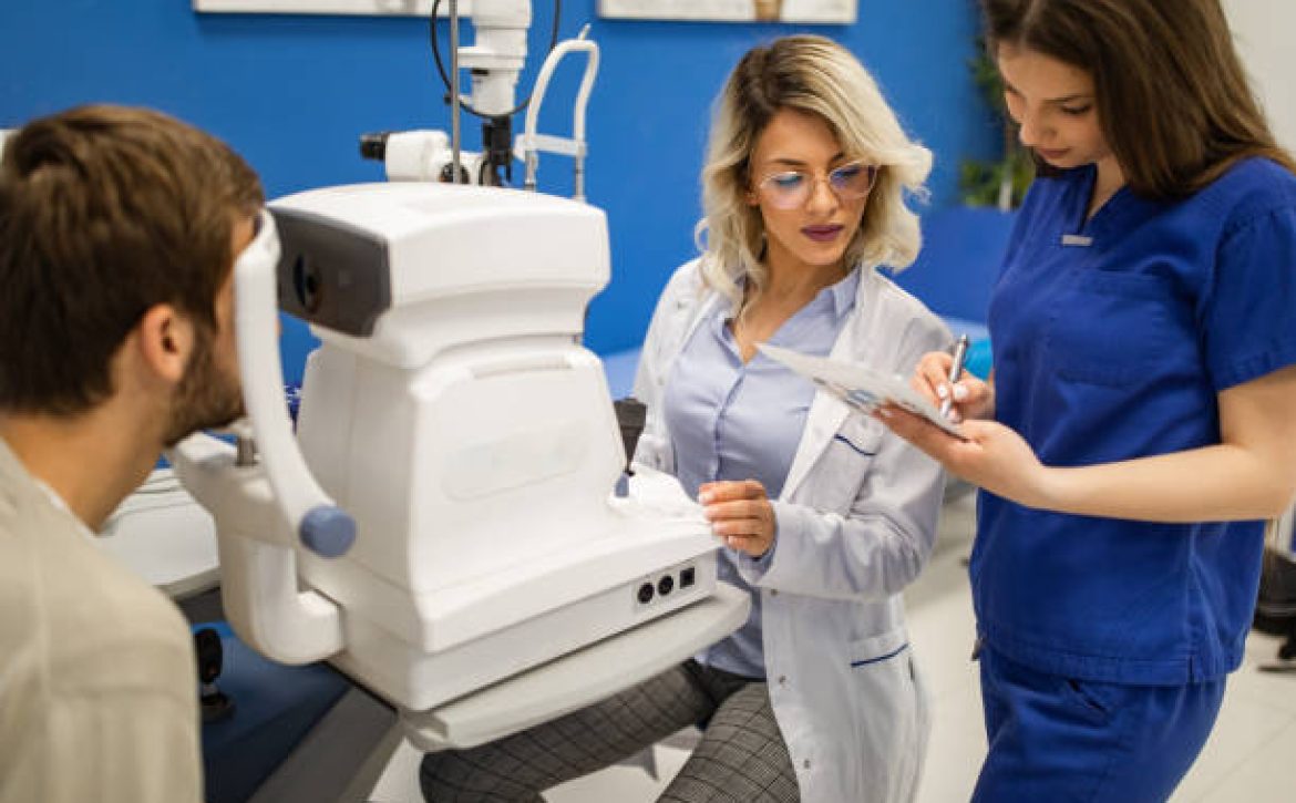 Optometrist checking patient eyesight