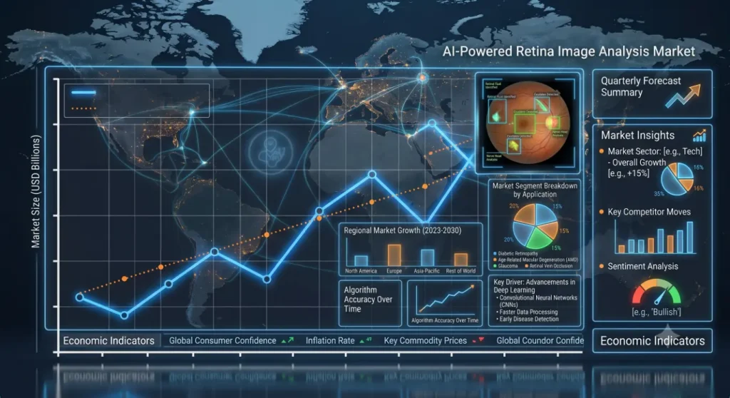 Digital data display, global map, rising forecast- retinal image analysis applications 3
