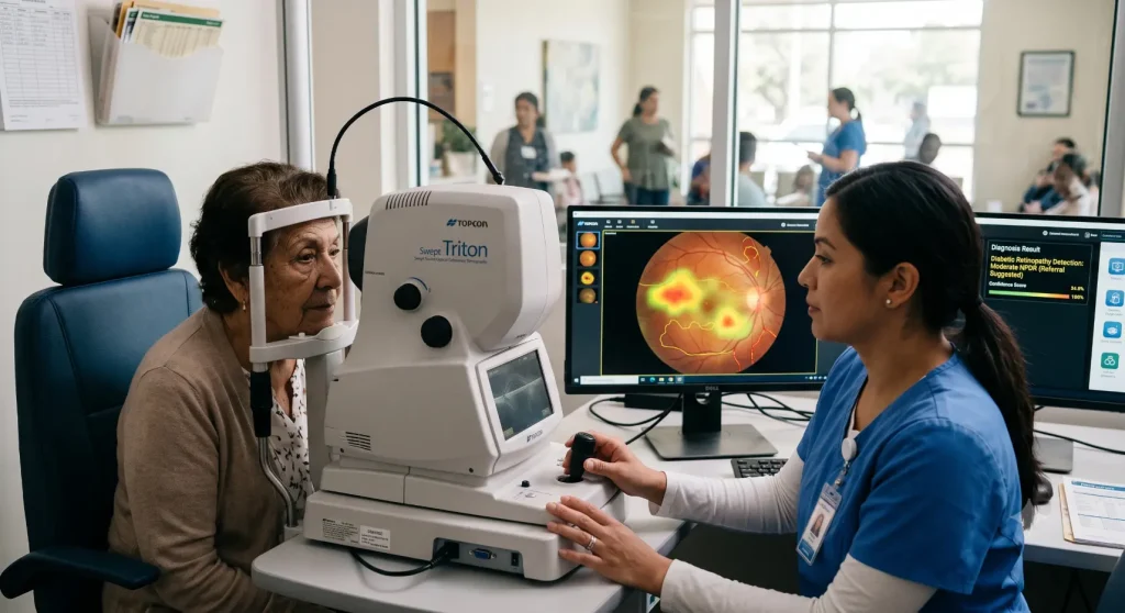 Technician captures retinal scan- Automated Retinal Image Analysis 3