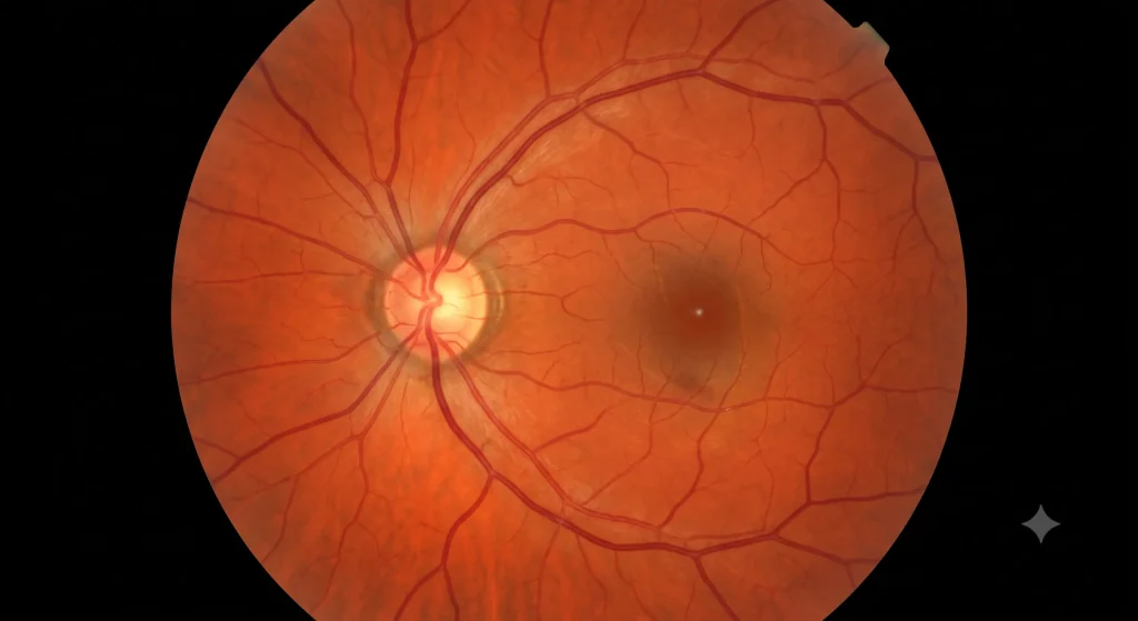 Human retinal image showing the optic disc, macula, and blood vessels-conditions predicted by retinal image analysis 3