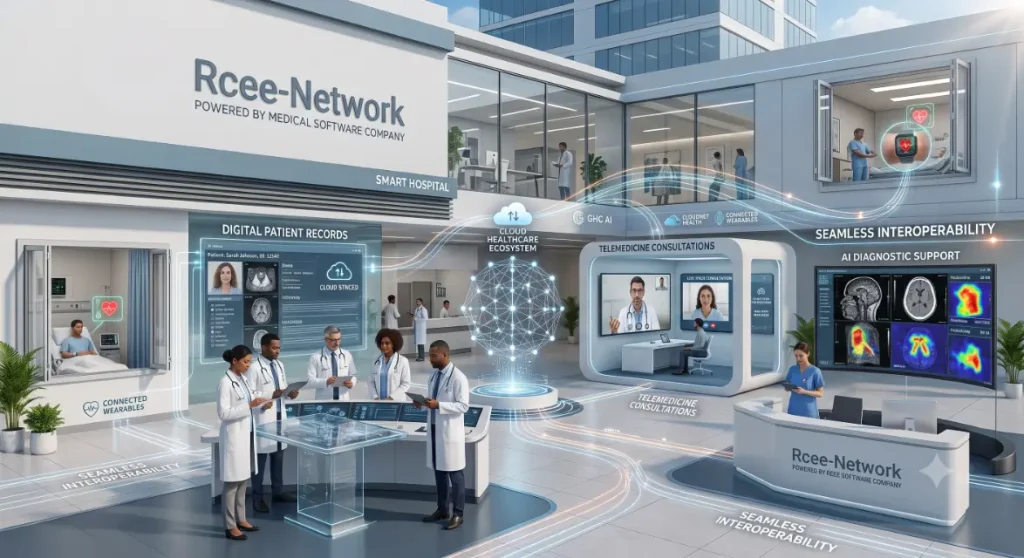 High-tech digital healthcare urban hub at Rcee-Network-Medical Device Software Design 2