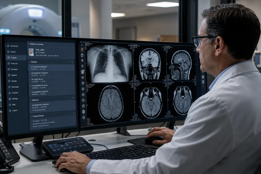 Lab technician reviewing digital results-Integrated Medical Software 2