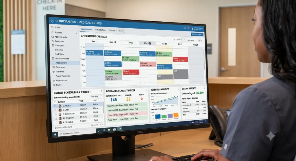 Medical administrator views clinic dashboard-Effective Medical Practice Management Software 2