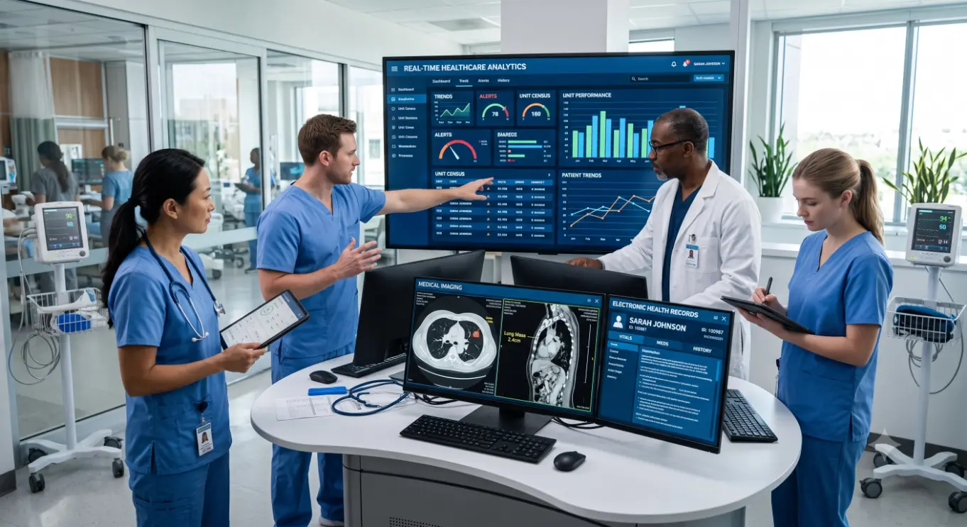 Medical team analyzes data in high-tech clinic-Medical Software Company 1