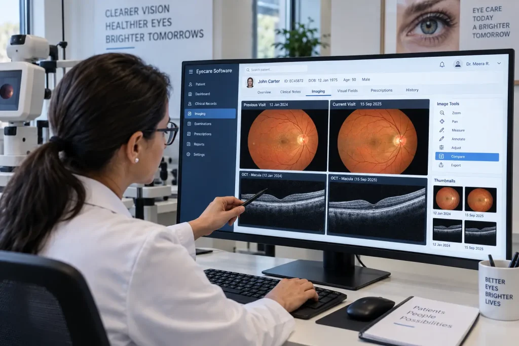 Ophthalmologist Reviewing Retinal Imaging-Eyecare Software 2