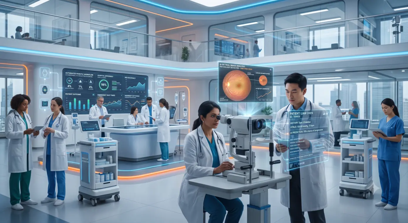 Ophthalmologist points at retinal scan on dashboard-AI Medical Software1
