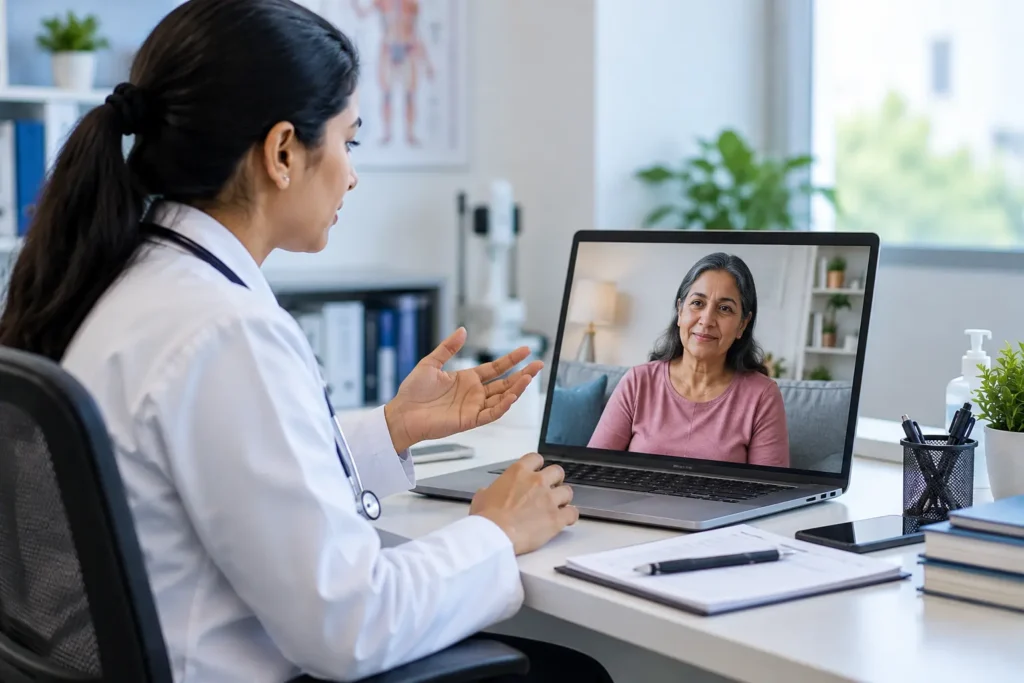 Warm Telehealth Consultation in Modern Office-Different Medical Software Systems 3