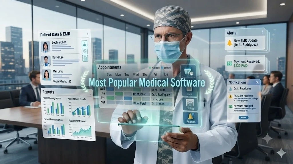 Doctor using the most popular medical software.